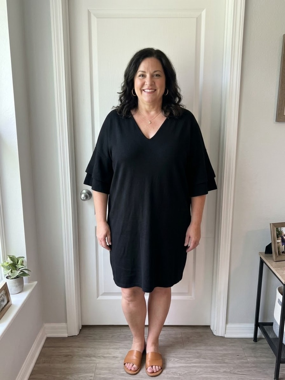 Ralph Lauren Black V-Neck Tiered Sleeve Dress